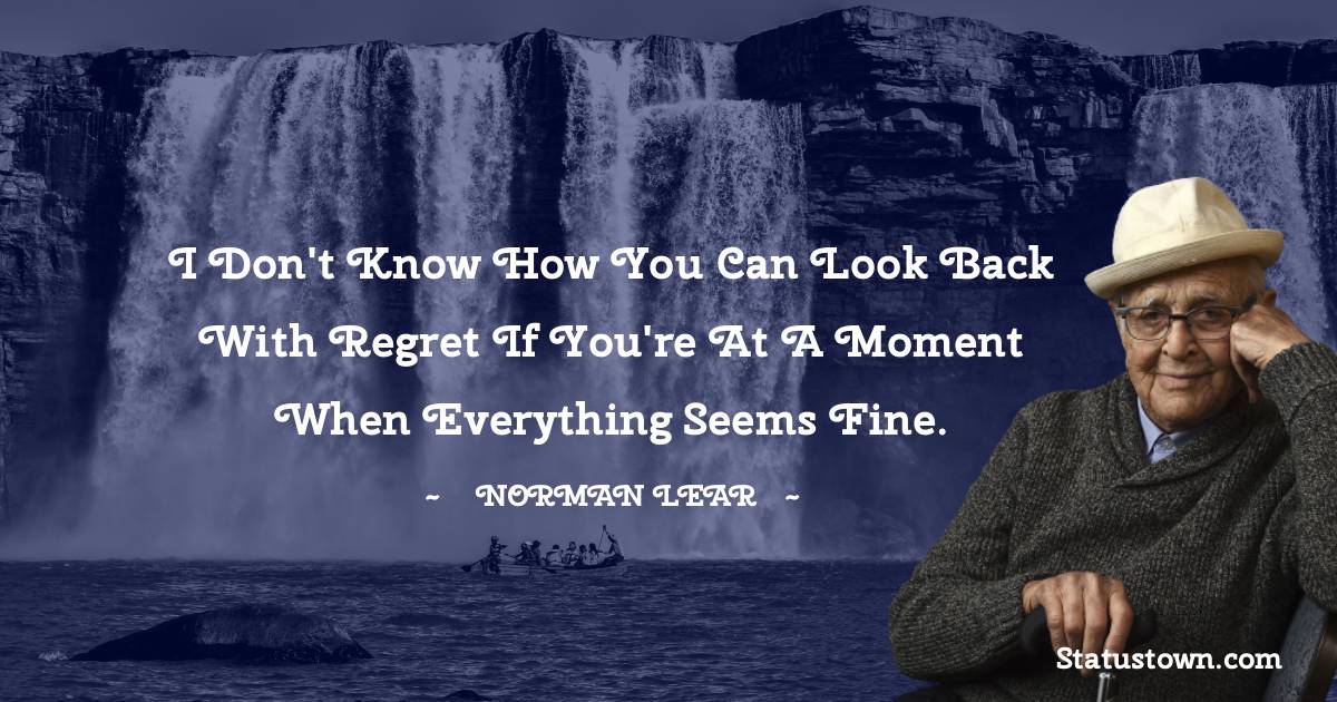 Norman Lear Quotes - I don't know how you can look back with regret if you're at a moment when everything seems fine.